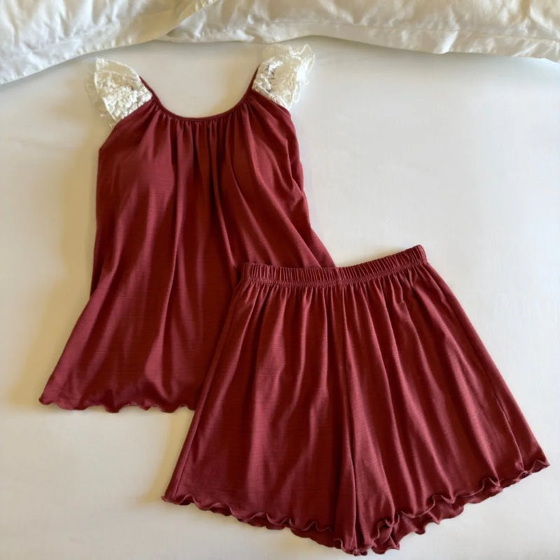Summer 2 Piece Ladies Night Suit Thin Pijama Sleeveless Top and Shorts Homewear Casual Chest Pads Sleepwear Women's Pajamas