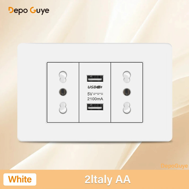 Italy Chile Mexico USB Smart Type-c 20W Fast Charging Wall Outlet plug,Brazil Electric Light Switch Panel Universal usb c Socket