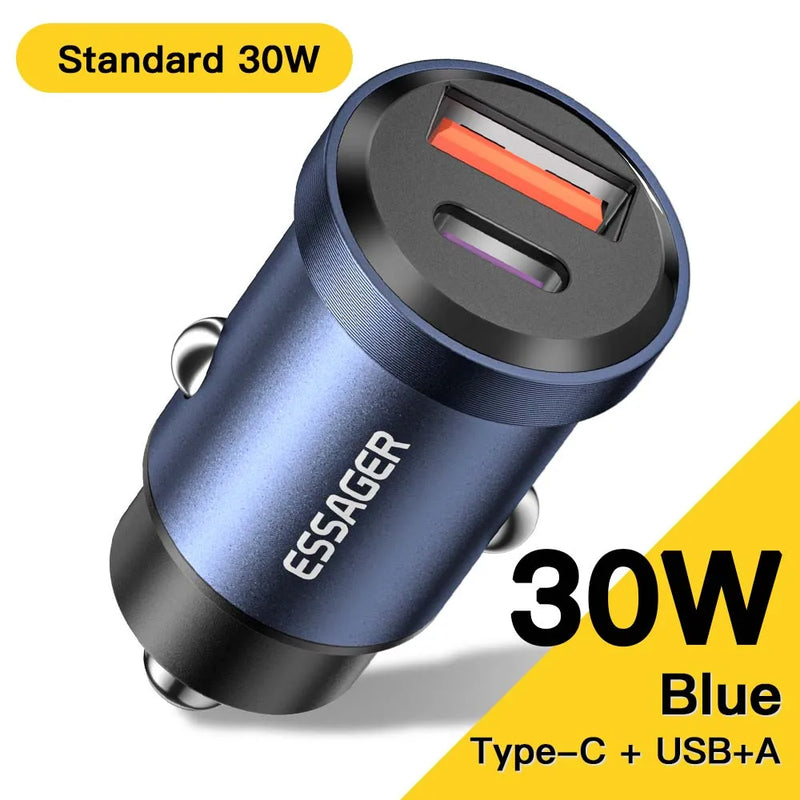 ឆ្នាំងសាករថយន្ត Essager 30W USB Quick Charge 4.0 QC PD 3.0 SCP 5A USB Type C សាកថ្មរថយន្តលឿនសម្រាប់ iPhone 14 13 Huawei Samsung Xiaomi