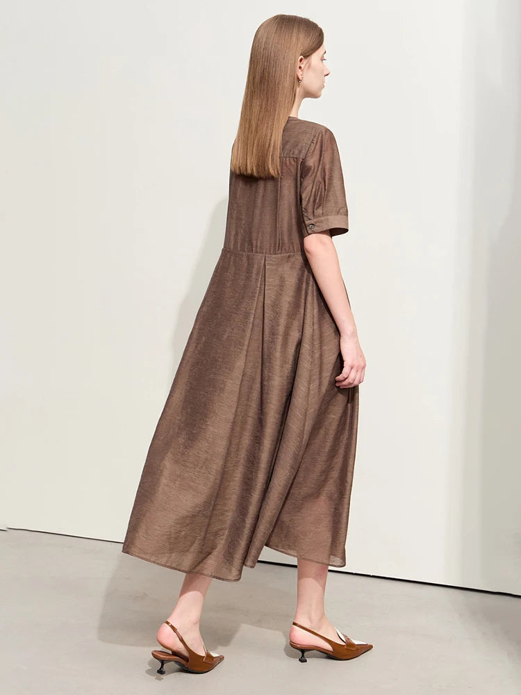 រ៉ូបថ្មី Amii Minimalism រដូវក្តៅឆ្នាំ ២០២៦ សម្រាប់ស្ត្រី រ៉ូបស្តើងឆើតឆាយ Jacquard ជាមួយខ្សែក្រវ៉ាត់វែងត្រង់ 12422175
