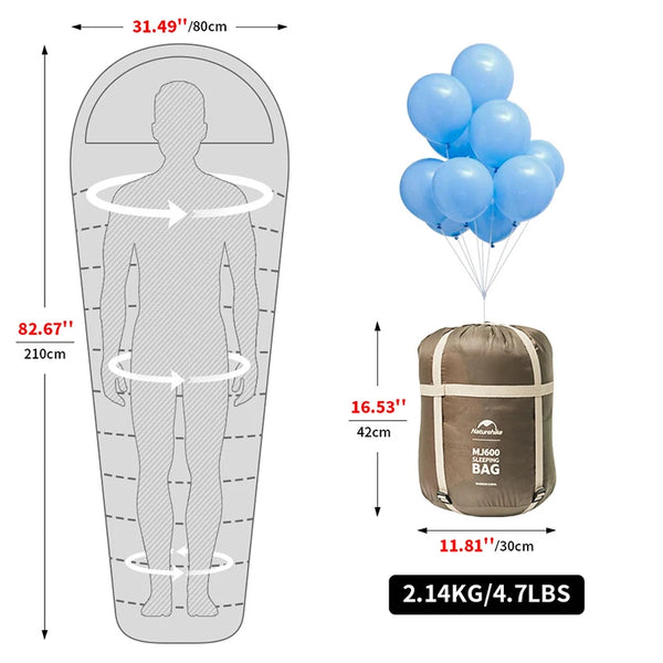 កាបូបគេង Naturehike MJ300 -1℃ ទម្ងន់ស្រាល MJ600 -12℃ កាបូបគេងម៉ាក់មី សម្រាប់បោះតង់ក្រៅផ្ទះ កាបូបគេងកប្បាស សម្រាប់រដូវរងា ក្តៅឧណ្ហៗ