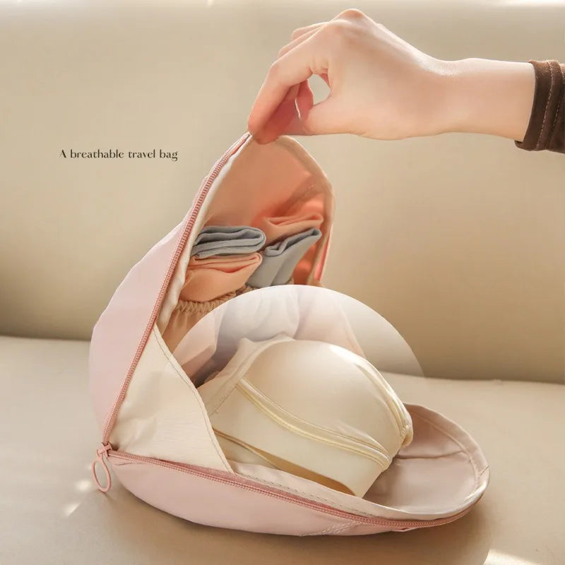 3-in-1 Portable Travel Organizer | Compact Polyester Storage Bag with Zippered Compartments, Machine Washable,Pink&Beige Options