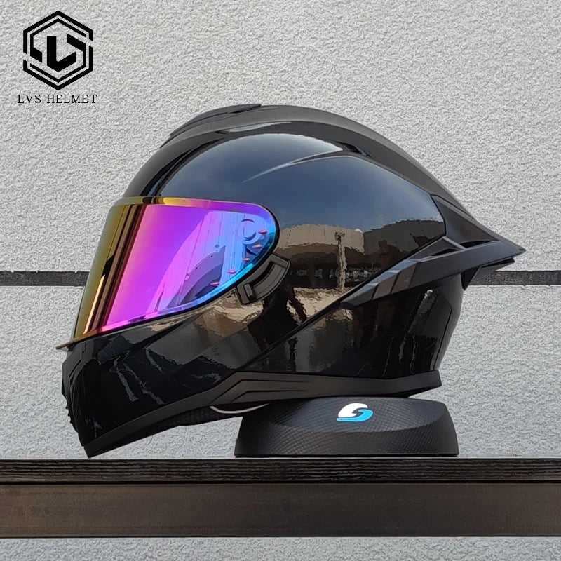 LVS high-quality adult motorcycle helmet with double lenses and full coverage track helmet, personalized large tail wing DOT