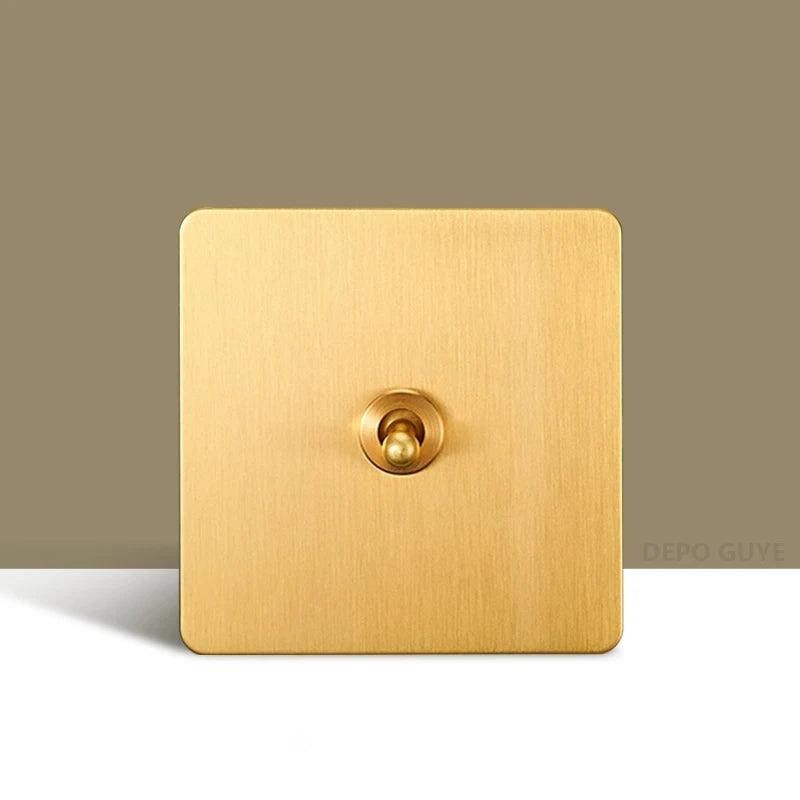 Retro Wall Light Toggle Switch Dual EU FR Socket Gold Stainless Steel Brushed Panel  Vintage Brass Lever For Home Improvement