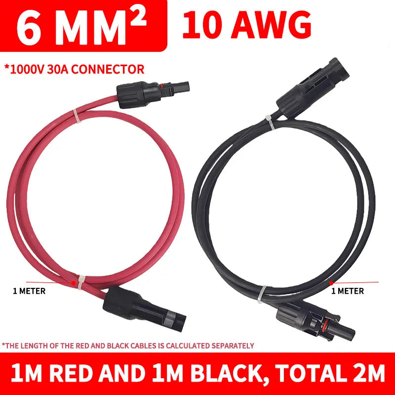 6 mm² 10AWG Extension Cable PV1-F Solar Panel Wire, Waterproof DC Connector Male & Female Pair for Photovoltaic System