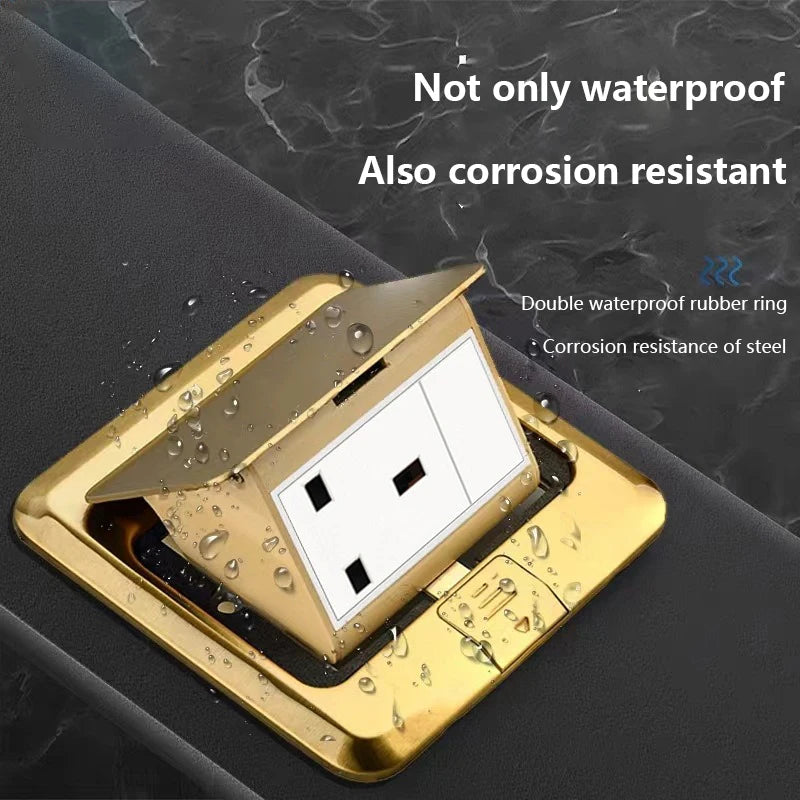 UK Standard 13A floor waterproof socket,British Kitchen Bedroom indoor Waterproof outlet hidden computer Stainless Steel plug