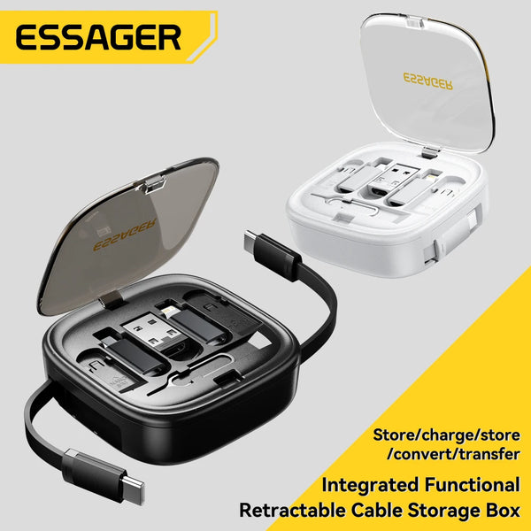ខ្សែសាកទិន្នន័យ Essager PD 60W ពហុមុខងារ USB ប្រភេទ C សាកលឿនសម្រាប់ iPhone16 15 Xiaomi ឆ្នាំងសាកប្រអប់ផ្ទុក Pin Travel Box