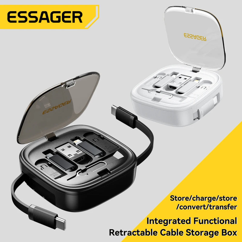 ខ្សែសាកទិន្នន័យ Essager PD 60W ពហុមុខងារ USB ប្រភេទ C សាកលឿនសម្រាប់ iPhone16 15 Xiaomi ឆ្នាំងសាកប្រអប់ផ្ទុក Pin Travel Box