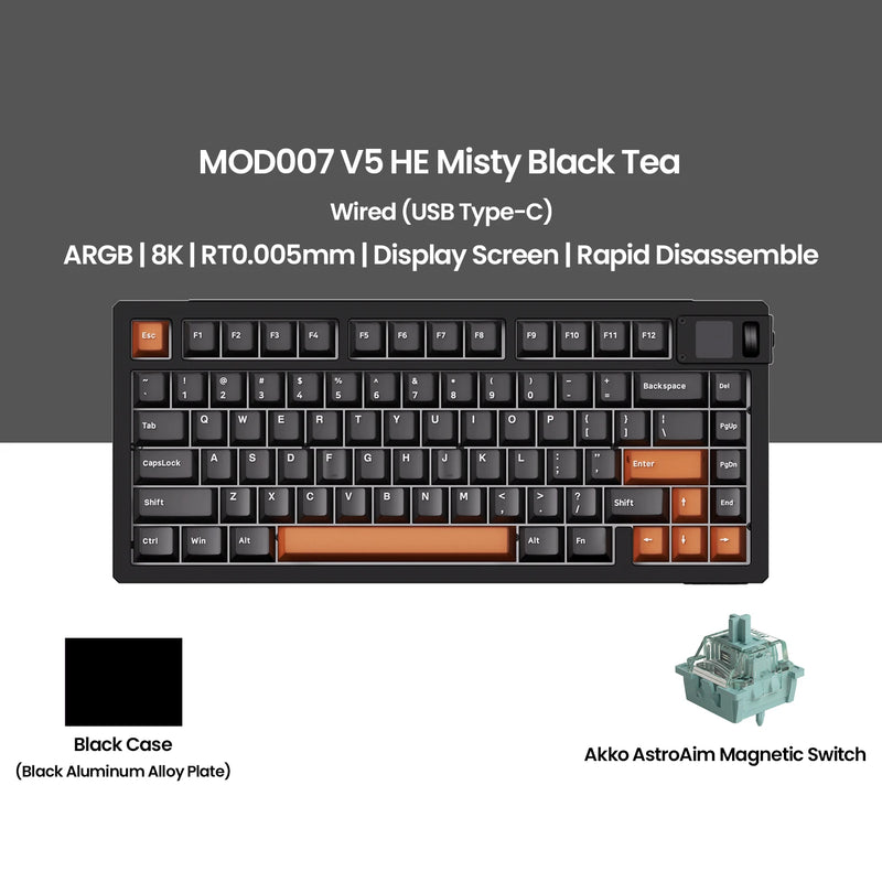 Akko MOD007 V5 HE Magnetic Keyboard with Display Screen 75% Rapid Trigger 0.005mm 8K RGB Gaming Mechanical Keyboard Aluminum CNC