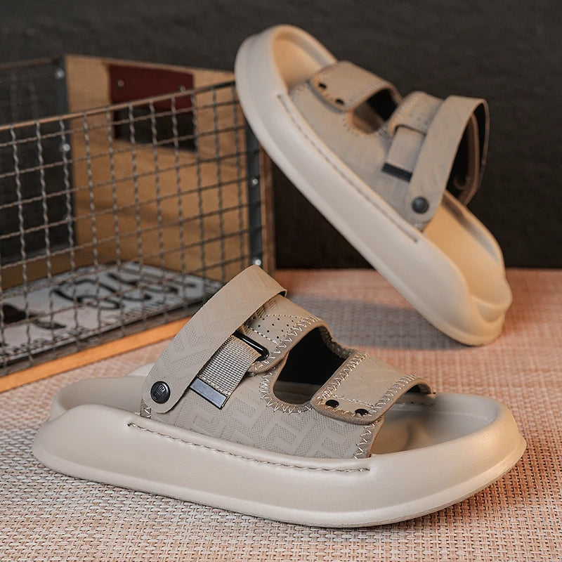 Men's casual Solid Color One strap slide sandlas summer breathable light soft sole slip on outdoor beach shoes walking sandlas