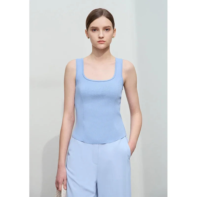 AMII Minimalist Tanks For Women 2026 Autumn New Slim Versatile Korean Fashion Square Neck Stretchy Camis Undershirt 12541096
