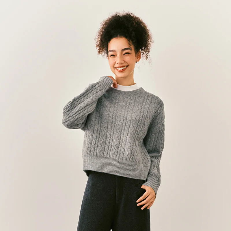 Semir Women Sweater Crew Neck Cropped Length Soft Touch 2026 Winter Warm Knit Everyday Style Layering Wear Clean Silhouette