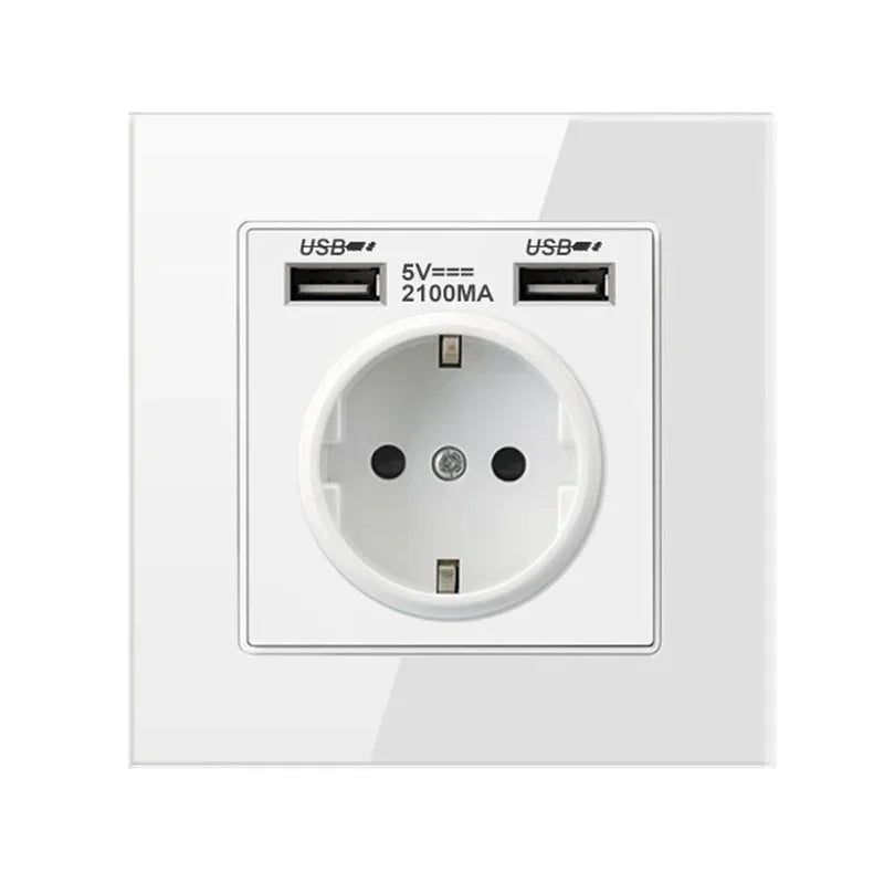 DepoGuye wall type dual USB power socket 2.1A, bedroom socket, 16A wall socket, PC panel, Spain, Russia and EU standard socket