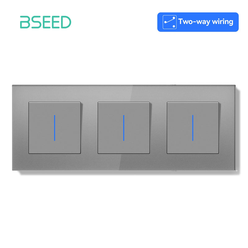 BSEED E Series Mechanical Button Switch 1/2Gang 2Way Wall Light Switch Glass Panel Switch With LED Indicator for Stairs 250V
