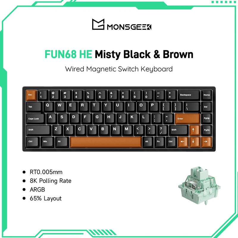 Akko MonsGeek FUN68 HE Keyboard 65% Magnetic Switch Rapid Trigger 0.005mm 8000Hz ARGB Type-C Wired Gaming Gamer Custom Keyboard
