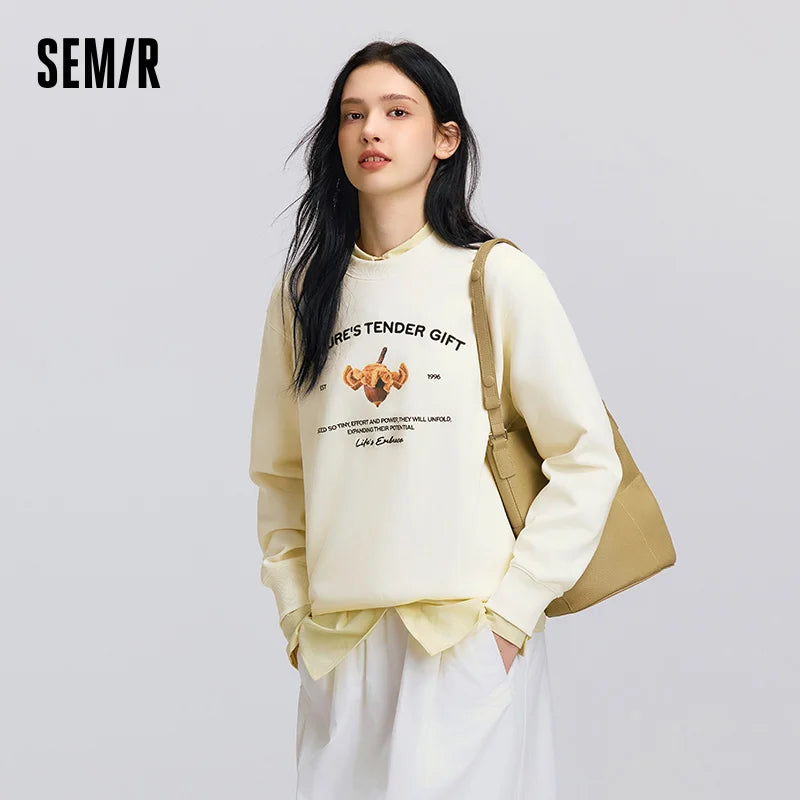 Semir  Graphic Hoodie Soft Texture Women Spring Casual Fashion Comfort Loose Style Trend Cozy New2025