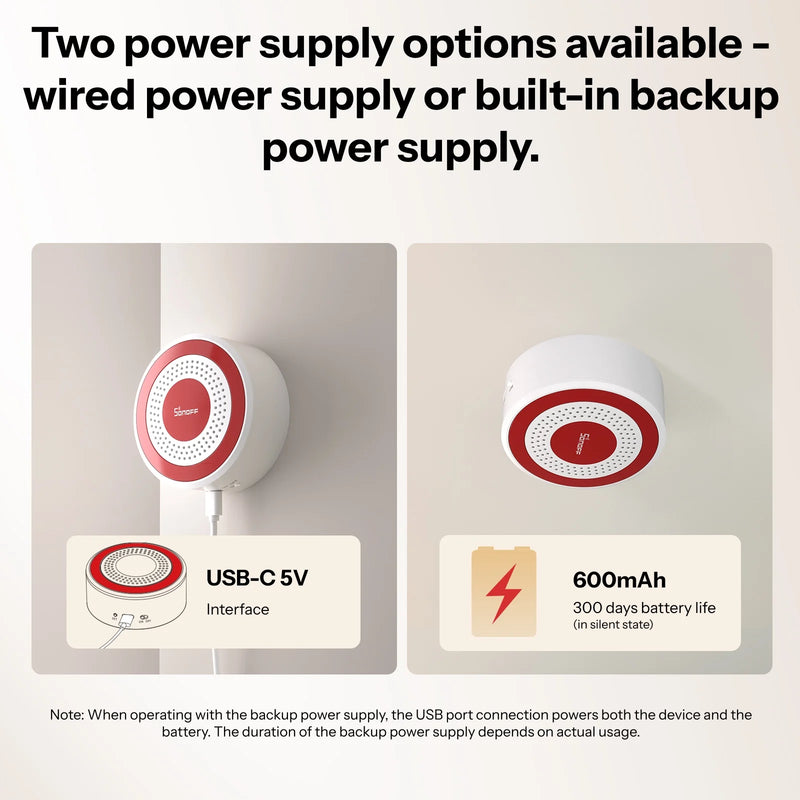 SONOFF SNZB-09P Zigbee SenseGuard Indoor Siren 105dB Loud Alarm Sound & Red Light Alerts USB & Backup Battery Dual Power Supply