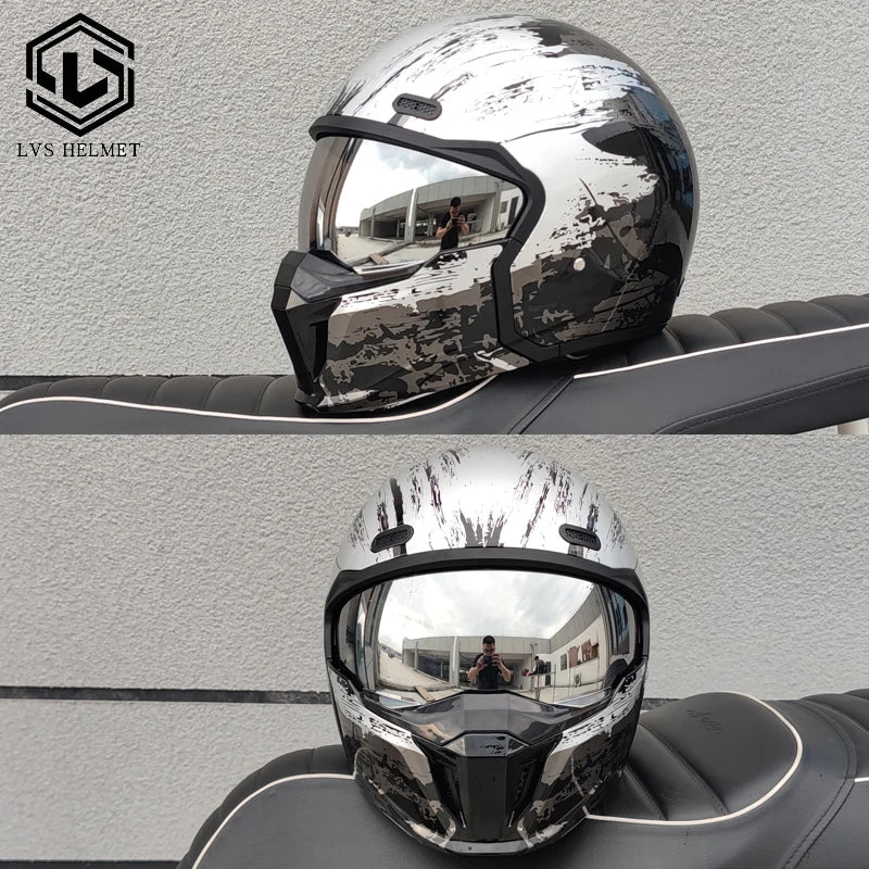 LVS-601 motorcycle retro helmet modular detachable combination full helmet semi covered pilot helmet off-road helmet DOT