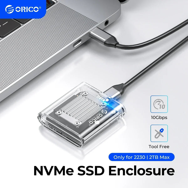 ORICO Mini 2230 M.2 SSD Case NVMe Enclosure 10Gbps M.2 to USB Type C Transparent External Adapter NVMe Enclosure for PCIe SSD