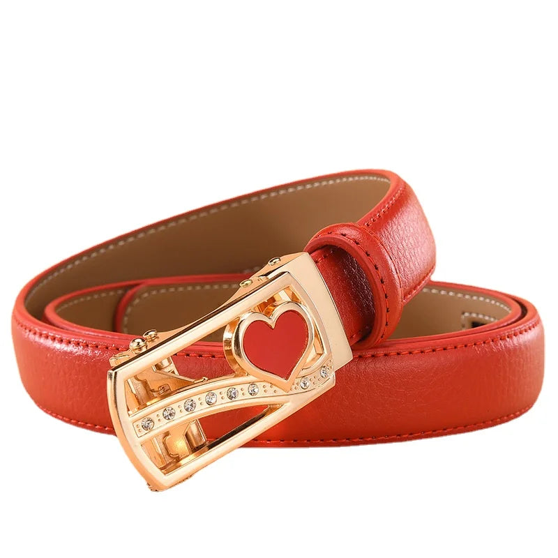 Red Women's Automatic Buckle Belt, Fashion Casual Belts Cinturon Male Waistband White Black 90cm-115cm