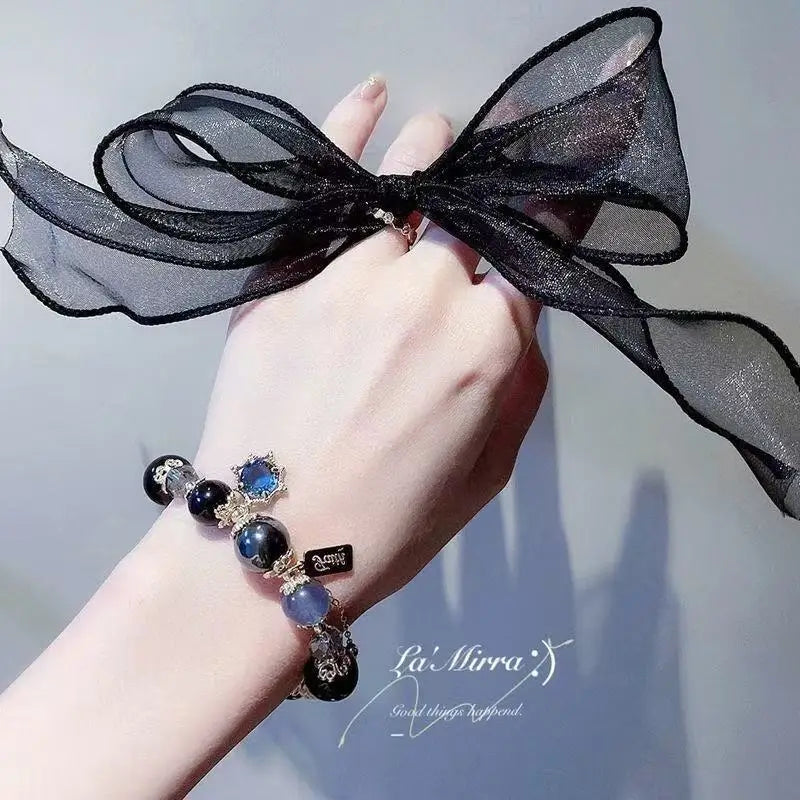 Whale Fall Star Moonlight Black Gold Dark Blue Beaded Crystal Bracelet for Women - Lightweight Luxury Exquisite Niche Gift Neckl