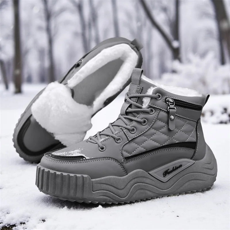 Men's snow boots winter warm plush thick-sole casual boots fashion outdoor sports work boots Lightweight high-top cotton boots