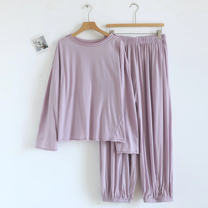 Casual 2 Piece Pyjamas Woman 2026 New Pajamas Suit Spring Autumn Long Sleeve Solid Color Sleepwear Set Pijama Tops and Pants