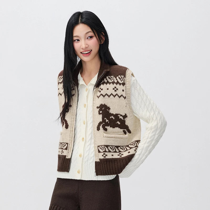 Semir Women Winter Vest Cropped Stand Collar Jacquard Loose Fit Layering Modern Style 2026 New Winter Daily Wear