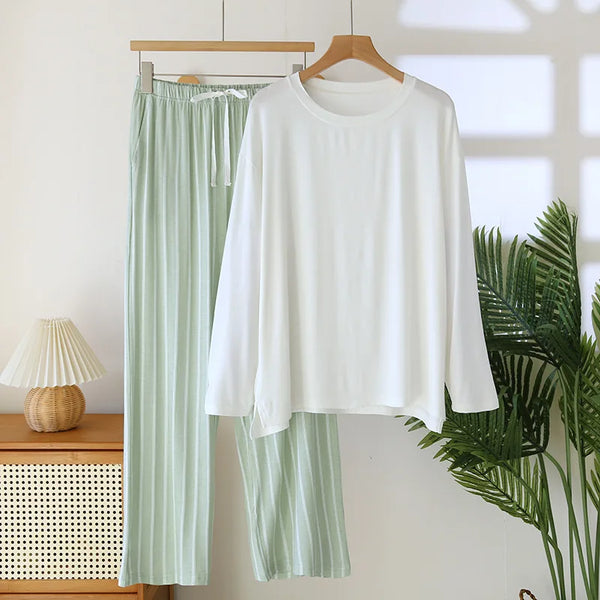 ឈុតគេង Pijama Feminino ថ្មីសម្រាប់ស្ត្រី អាវដៃវែង រដូវស្លឹកឈើជ្រុះ រដូវរងា សម្លៀកបំពាក់សម្រាប់ពាក់នៅផ្ទះ ពេលយប់ អាវគេងសម្រាប់ស្ត្រី