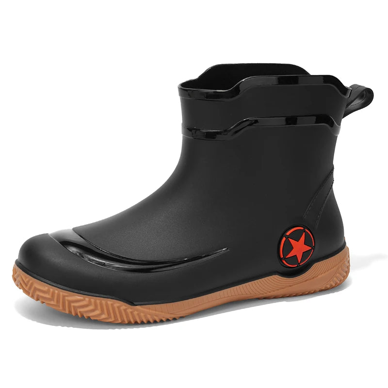 Men's High Top Casual Rain Boots Four Seasons Waterproof Non-Slip Fashion Outdoor Wading Fishing Water Shoes Walking Rain Shoes