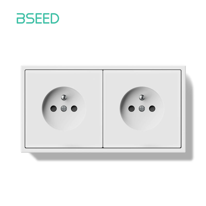 BSEED French Standard Single Wall Socket Double Electrical Outlets Wall Power Socket for France White Black Plastic Frame 16A