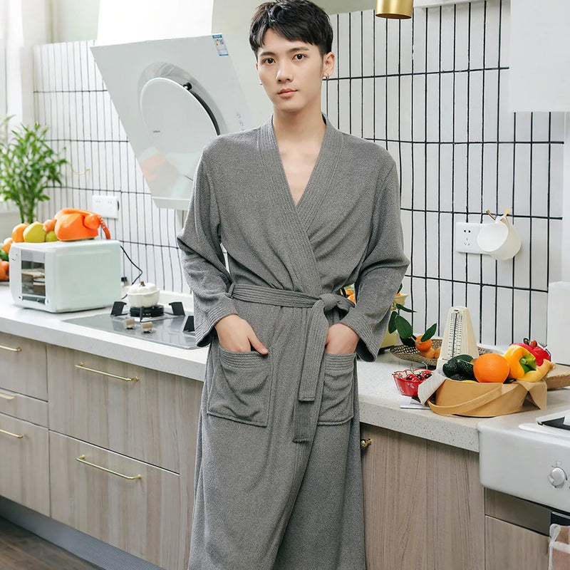 New Arrival Long Sleeve Men Women Bathrobe 2026 Spring Autumn V-Neck Couple Robes Lounge Wear Sleepwear Pure Color Loungewear