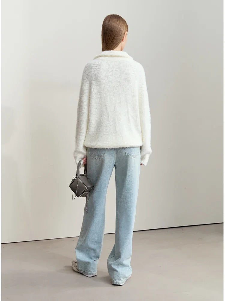 អាវយឺត Amii Turtleneck មានខ្សែរ៉ូត ពាក់កណ្ដាលបើក ធ្វើពីរោមចៀមសិប្បនិម្មិត ម្ជុល អាវក្រៅ 2025 រដូវរងា សម្រាប់នារី ដៃអាវរលុង 12444266