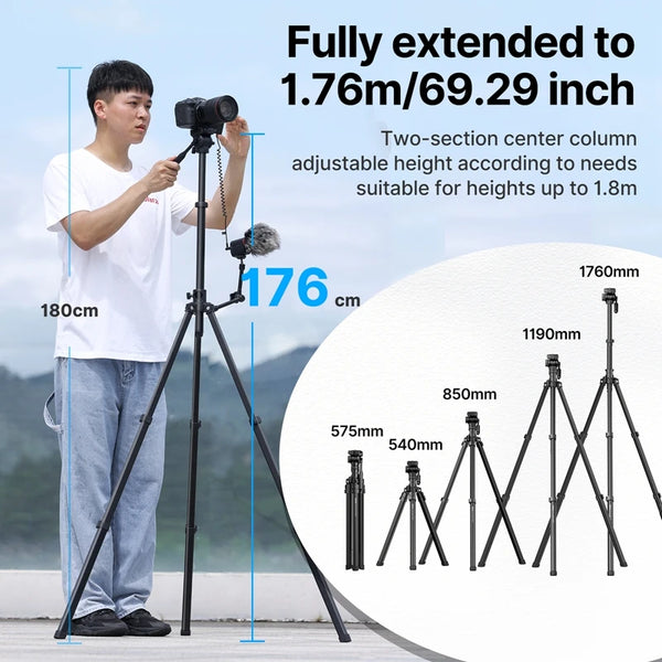 ជើងកាមេរ៉ា Ulanzi MT-65 ជើងកាមេរ៉ាផ្ដេក 1.76 ម៉ែត្រ ជាមួយឧបករណ៍បញ្ជាពីចម្ងាយ 30 ម៉ែត្រ ជើងកាមេរ៉ា DSLR សម្រាប់ថតវីដេអូតាមទូរស័ព្ទ សម្រាប់ការថតផ្សាយផ្ទាល់