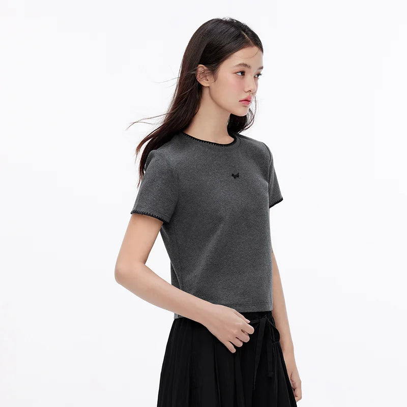 Semir Womens Tshirt 2026 Short Dog Embroidered Slim Regular Shoulder Simple Fashion Casual