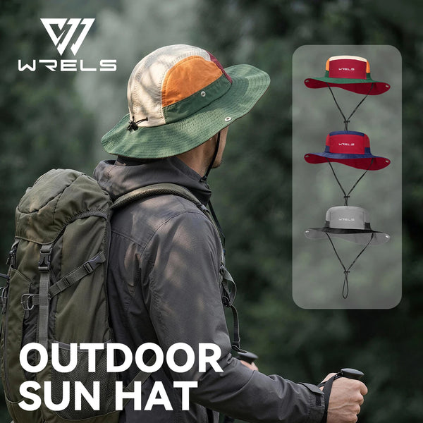 WRELS Sun Hat Wide Brim UV Protection Bucket Hat Foldable Breathable Mesh Fishing Safari Hat Men Women Hiking Travel Boonie Hat