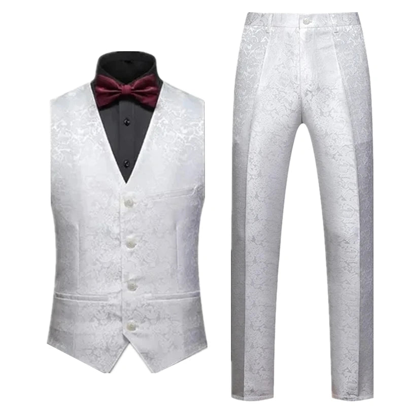 2026 New Men's Sleeveless Vest with Trousers, Wedding Party 2-Piece Set, White, Black, Red, Purple, Asian Size M-6XL