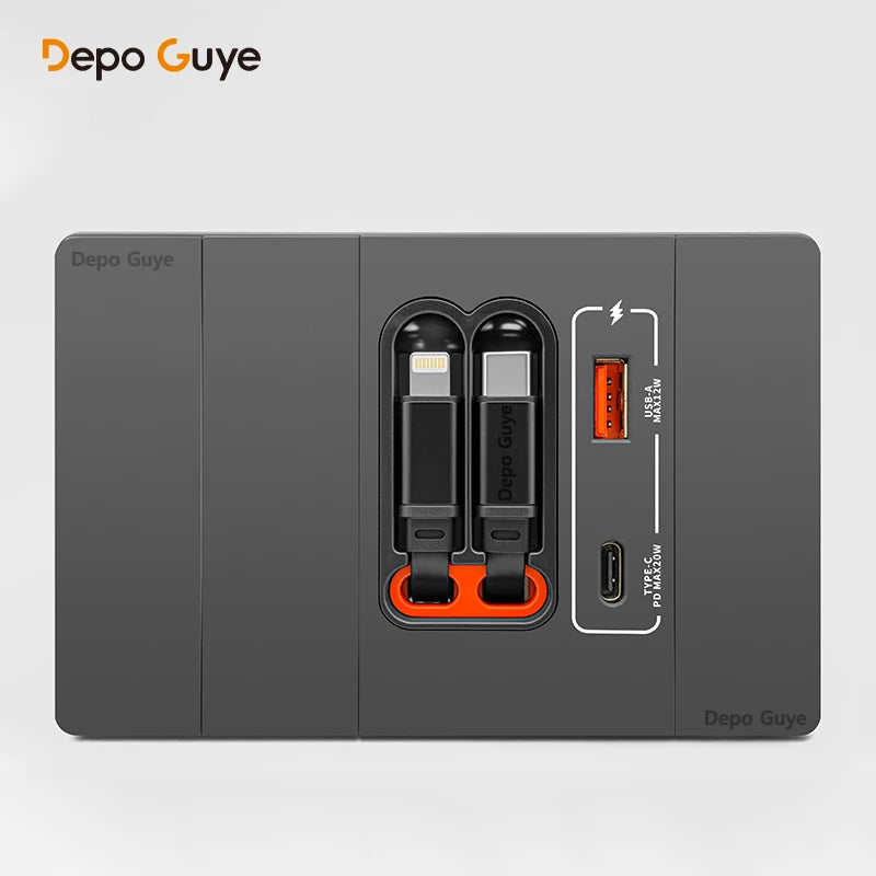 20W PD Fast Charge Socket with Double USB Charging,US/Thai /Italy Universal USB Type-C Wall Outlet Panel 120*79mm For Home Use
