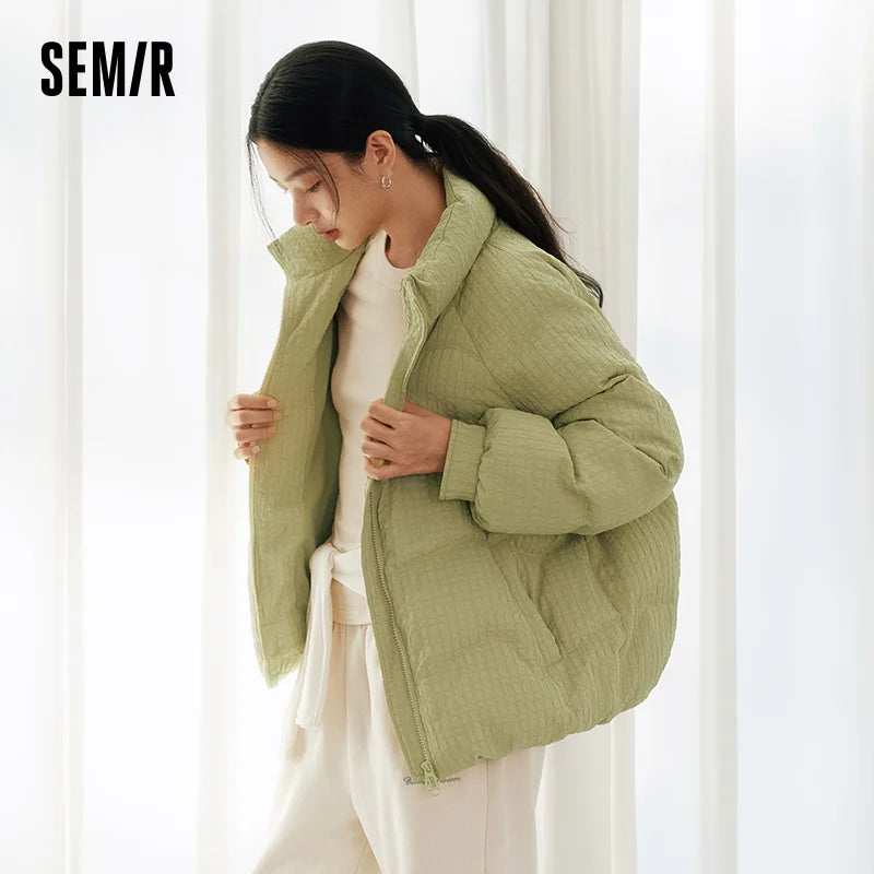 Semir Textured Down Coat Raglan Sleeve Women 2026 Winter Loose Fit Warm 80 Fill Power Soft Comfortable Casual Fashion Outerwear