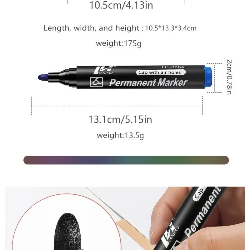 6pcs Hard Head 3mm Oily Big Head Marker Pen,Non Fading Convenient Large Capacity Big Head Marker Pen,School Office Supplies