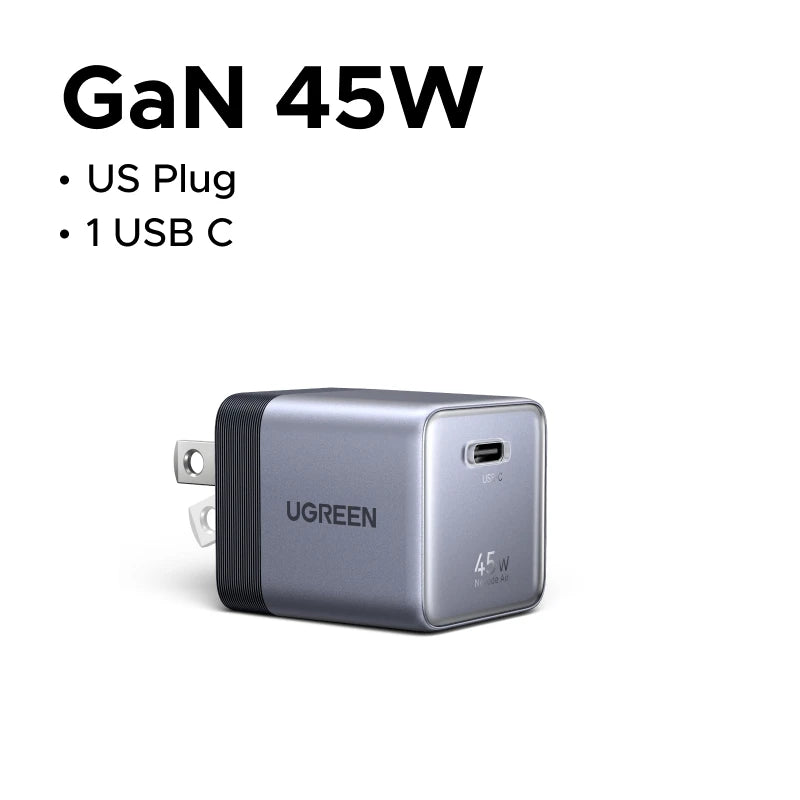【Ultra Mini-US Plug】UGREEN 65W 45W GaN USB C Charger PD3.0 QC4.0 PPS For Macbook Pro Laptop iPhone 18 17 Samsung S26 iPad Tablet