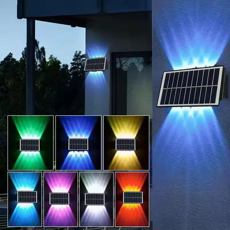 Solar LED Wall Lamp Outdoor Waterproof Porch Lights Upper Lower Spotlight Solar Powered Streetlight for Balcony Courtyard Garden