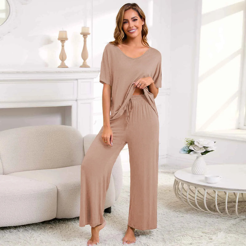 New European Women's Pajamas Short Sleeved Pants Suit Casual Two-piece Set For Women Loose Sleepwear Home Modal Pijama De Mujer