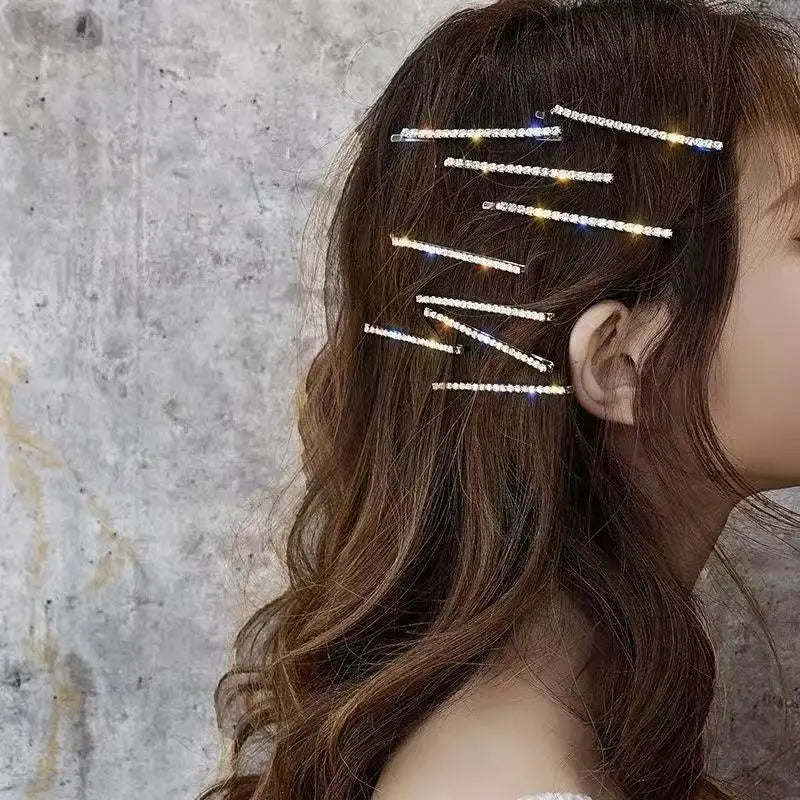 Korean Bling Rhinestone Cross Hair Barrette Elegant Crystal Side Hair Clip for Women Girls Daily Hairstyle Decor Hairpin