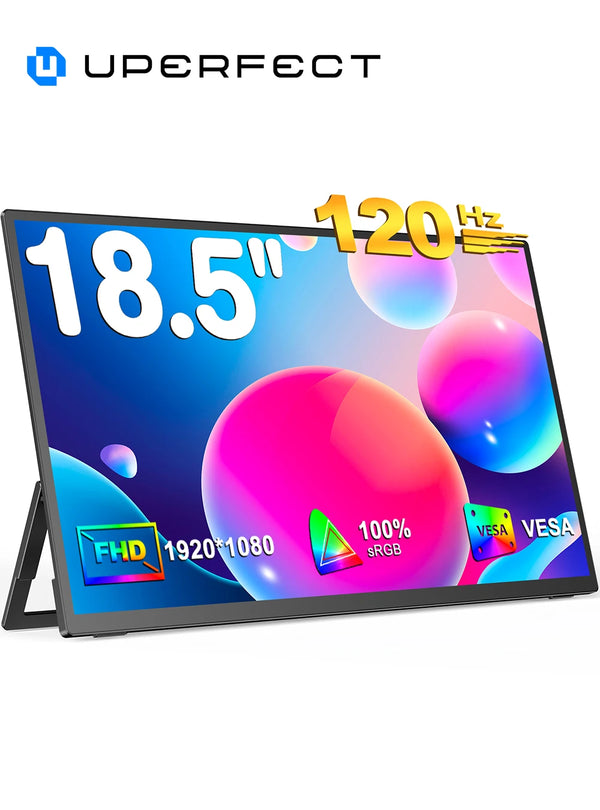 ម៉ូនីទ័រ 18.5 អ៊ីញ PERFECT 120HZ FHD HDR IPS កុំព្យូទ័រយួរដៃលេងហ្គេម អេក្រង់ HDMI USB C អេក្រង់ខាងក្រៅ ជាមួយឧបករណ៍បំពងសម្លេងពីរ VESA