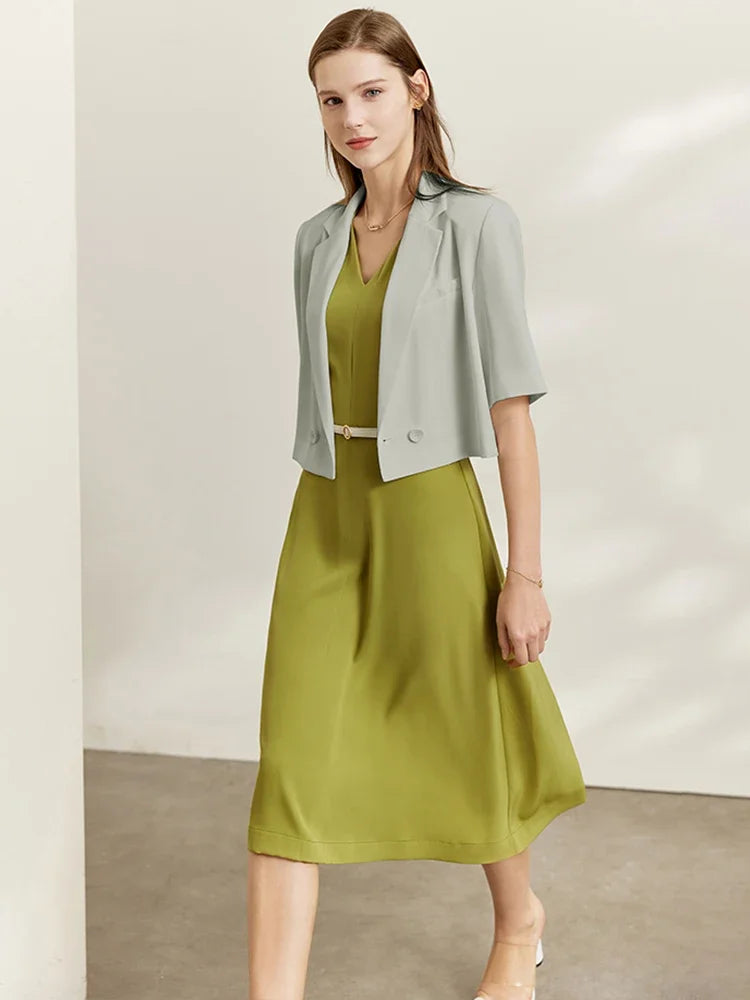 អាវធំ AMII Minimalism សម្រាប់នារី អាវធំធម្មតា រដូវក្តៅ ឆ្នាំ២០២៤ អាវធំការិយាល័យ អាវធំអាជីវកម្មពណ៌ខ្មៅ អាវដៃខ្លី 12322062