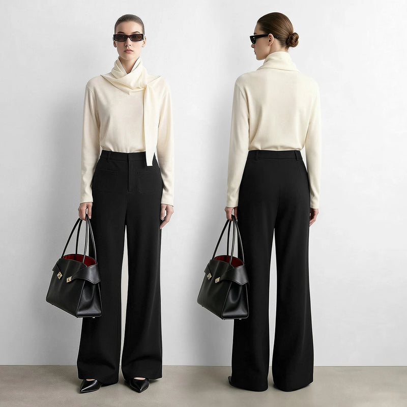Amii Flare Pants 2026 Autumn New Retro Commuter Elastic Wide Leg Pants Pocket Knitted Casual Versatile Women's Trousers 12623063