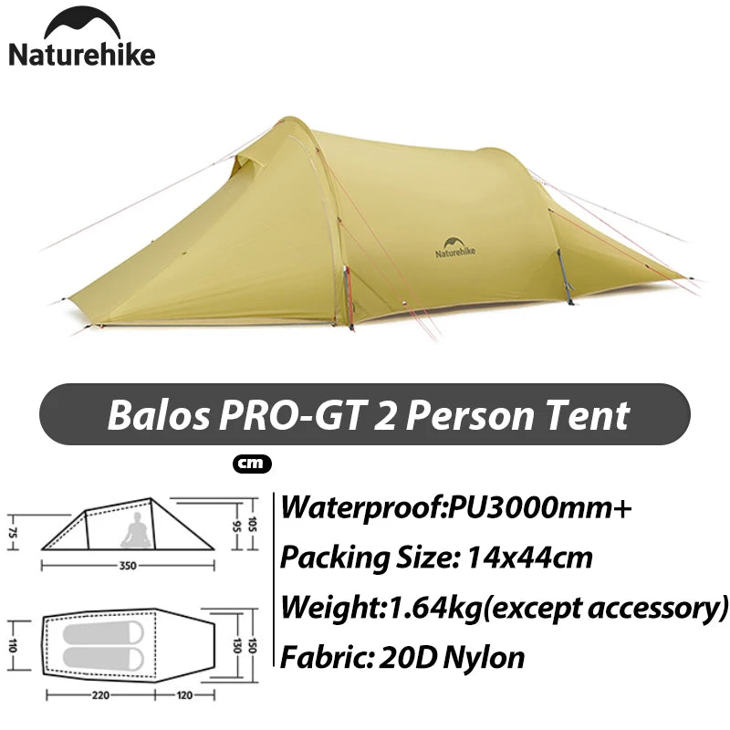 Naturehike 2026 New Ultra Light 2/3 Person Balos PRO 20D Nylon Hiking Tent Outdoor Camping Large Four Seasons Waterproof Tent