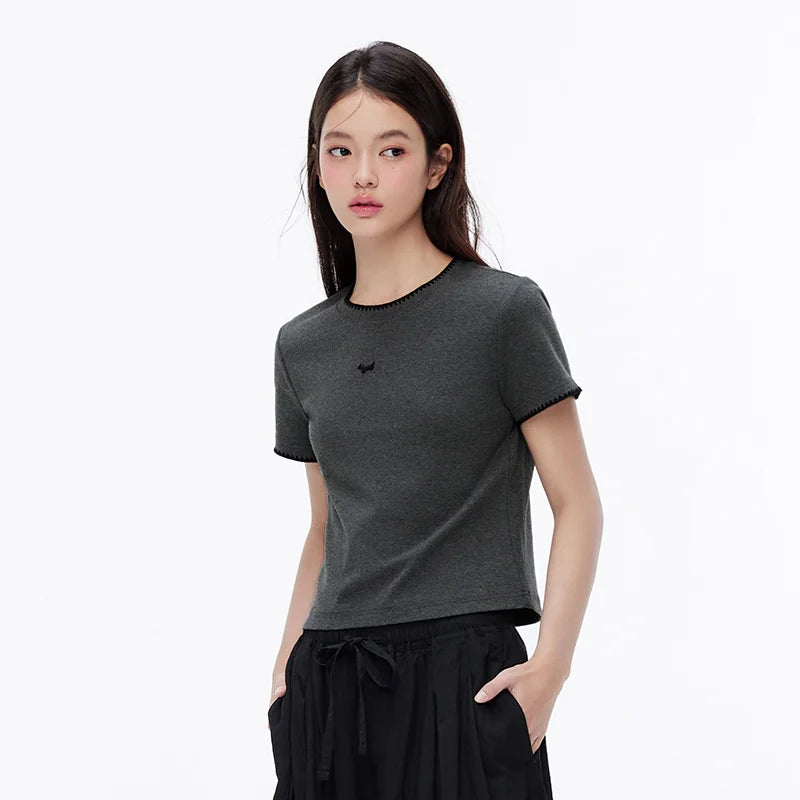 Semir Womens Tshirt 2026 Short Dog Embroidered Slim Regular Shoulder Simple Fashion Casual