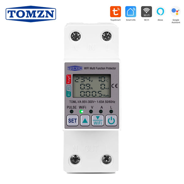 TOMZN 63A 110V 220V SmartLife WIFI Energy Meter Metering Circuit Breaker Timer with Voltage Current and Leakage Protection TUYA